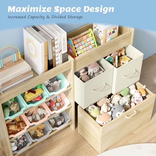 EXPERLAM Toy Storage Organizer for Kids, 9-Bin Toy Organizer with 2-Drawers,Movable Toy Chest and Top Rack, Kids Bookshelf and Toy Storage for Playroom, Bedroom, Nursery, Multi-Color - style: Multi Bins