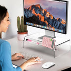 Crpich Clear Acrylic Monitor Stand Riser with Slot for Desk Accessories Organizer, Ergonomic Desktop Organizer for Computer, Laptop, Screen – Sleek & Durable Design for Office or Home