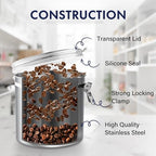 ENLOY 165oz Stainless Steel Airtight Canister for Kitchen, Large Flour Coffee Bean Tea Cereal Sugar Cookie Metal Food Storage Canisters with Clear Lid and Sturdy Locking Clamp (7.7 * 7.7 * 8.4in) - size: Large