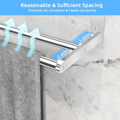 Bathroom Towel Rack 24", 3 Tier Towel Racks for Bathroom Wall Mounted, Bathroom Shelf with Double Towel Bar, Stainless Steel Towel Storage for Bathroom Lavatory Towel Holder Hanger, Brushed Nickel - color: Brushed Nickel, size: 3-Tier