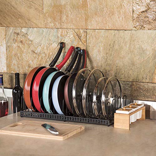 Expandable Food Container Lid Organizer,Large Capacity Adjustable 8 Dividers Detachable Lid Organizer Rack for Cabinets, Cupboards, Pantry Shelves, Drawers Keep Kitchen Tidy,Black 10.2”wide,3.6 Pound. - color: Black