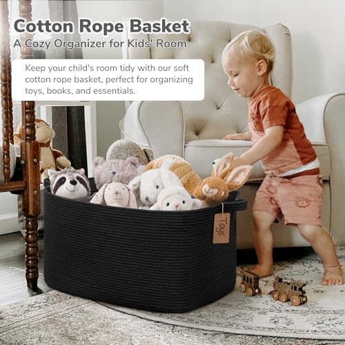 Goodpick Woven Storage Baskets for Organizing 22”x17”x12” Large Blanket Basket for Living Room Bedroom, Rectangle Nursery Baby Toy Storage Basket for Kids Boys, Black - color: Black, size: 22"L x 17"W x 12"H
