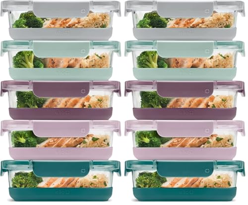 Ello Duraglass 3.4 Cup Meal Prep Sets,Set-Glass Food Storage Container with Silicone Boot and Airtight BPA-Free Plastic Lids,Dishwasher,Microwave& Freezer Safe,Garden Goals,5 Count(Pack of 2) - color: Garden Goals with Boot, size: 3.4 Cup (Pack of 2)