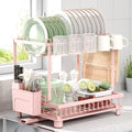 Multifunctional Dish Drying Rack - Rustproof, 2-Tier Dish Racks with Drainboard, Space-Saving Design, Utensil & Cup Holder for Kitchen Counter, Pink - color: Pink