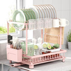 Multifunctional Dish Drying Rack - Rustproof, 2-Tier Dish Racks with Drainboard, Space-Saving Design, Utensil & Cup Holder for Kitchen Counter, Pink - color: Pink