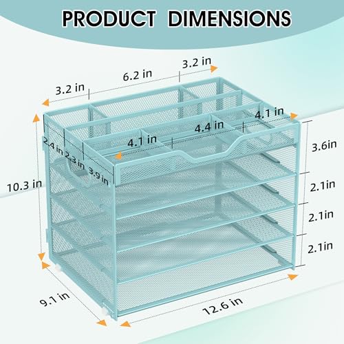 5 Tier Paper Letter Tray with 3 Drop-in Pen Holders, Mesh Desk File Organizer with Handle, Desk Organizers and Accessories for School,Home, Office Supplies Storage-Blue - color: 5 Tier-Blue, size: 12.5" x 9.1" x 10.3"