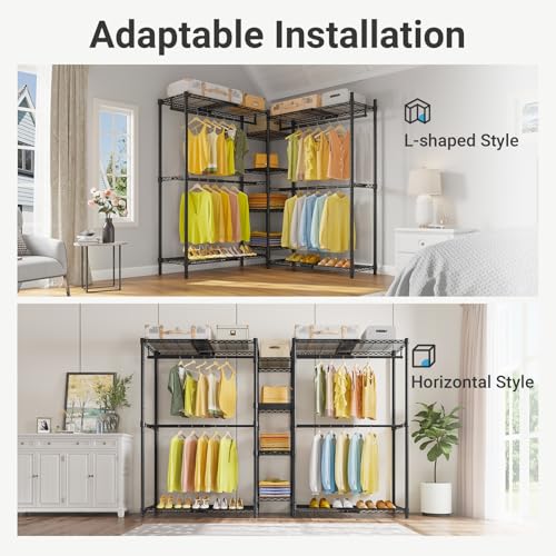 VIPEK X3 Expandable Heavy Duty Clothes Rack Adjustable from 5'2" to 8' with Adjustable Shelves and Hanger Rods, Large Freestanding Clothing Racks Reach-in & Walk-in Closet, Max Load 1210LBS, Black - color: Black, size: X3