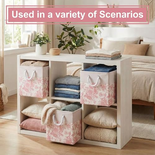 LemonRoad 6 Pcs Pink Floral Cube Storage Bins 11.22 Inch Square Storage Basket with Handle, Preppy Girls Organizer Basket, Collapsible Fabric Box for Classroom Bedrooms Office Home Decoration Gift - color: Pink, size: 11.22 Inch, style: Floral