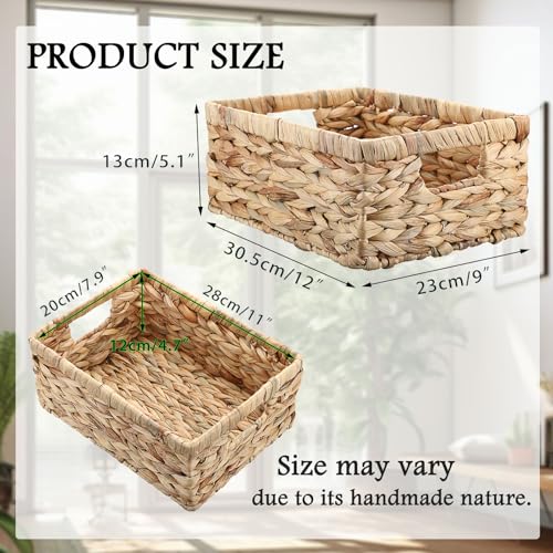 Wicker Basket for Shelf Water Hyacinth Storage Baskets with Built-in Handles Handwoven Natural Basket Bin for Bathroom Kitchen Home Decor,12 x 9 x 5 inches - size: 12"L x 9"W x 5"H