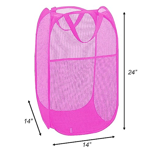 Larpur 2Pack Foldable Popup Laundry Basket, Collapsible Portable Mesh Clothes Washing Laundry Hamper with Reinforced Carry Handles (Pink) - color: 2*Pink