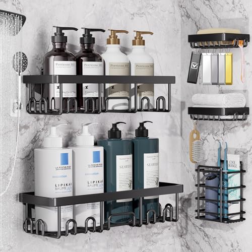 Veken 5-Pack Rustproof & Waterproof Shower Caddy 5-Pack, No Drilling Adhesive Corner Shower Shelves, Rack For Inside Shower, Large Bathroom Organizer Storage Accessories, Ideal for Home&Kitchen, Black - color: Black