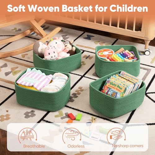 OIAHOMY 4 Pack 14.17*11.02*6.3IN Storage Baskets for Organizing Shelves, Woven Rope Baskets for Organizing Books, Clothes, Decorative Basket for Living Room, Nursery, Bedroom, Gift Basket, Green - color: Green