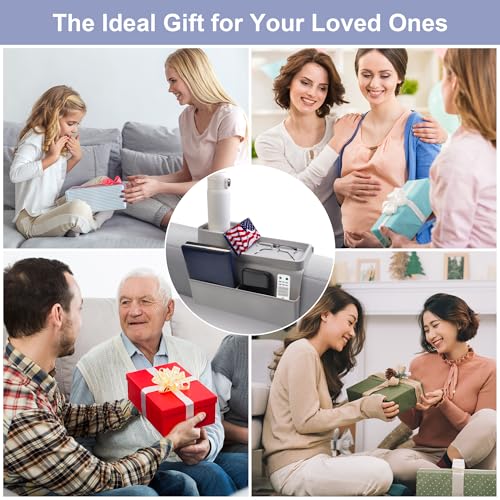 KindGa Couch Cup Holder Tray，Super Large Silicone Sofa Armrest Tray with Side Pockets，Anti-Slip Couch Caddy for Drinks/Phone/Remote/Snacks Sofa Table Organizer，Fathers Day Dad Gifts -Slate Gray - color: Slate Gray