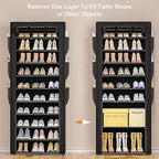 OYREL Large Shoe Rack, Black, 6 Side Pockets, 23.6" Wide x 11.4" Deep x 68.9" Tall, 36-41 Pairs of Shoes - color: Black
