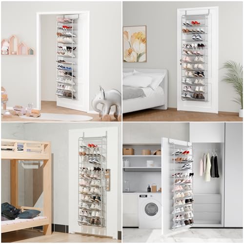 Whitmor 36 Pair Over The Door Shoe Organizer, 12 Tier Hanging Shoe Organizer, Heavy Duty Metal & Mesh Shoe Holder, Hanging Shoe Rack for Closet Organizer & Storage, 69"L x 21.7"W x 7.5"H, Grey - color: Grey, size: Shoe Rack