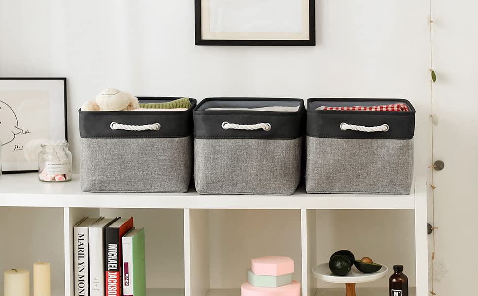 TheWarmHome Organization and Storage Basket for Organizing - 17x14x10 inch Large 3 Pack Collapsible Storage Bin for Shelves, Fabric Basket for Gifts Empty Organizer Gift Closet (Black & Grey) - color: Black&Grey, size: 3PCS/X Large -17.7Lx13.8Wx9.8H