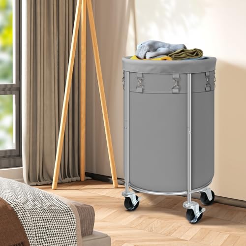 Laundry Hamper with Wheels, 100L Round Rolling Laundry Basket Sorter with Removable Bag, Clothes Cart Organizer with Steel Frame for Bedroom, Bathroom, Laundry Room, Grey - color: Grey