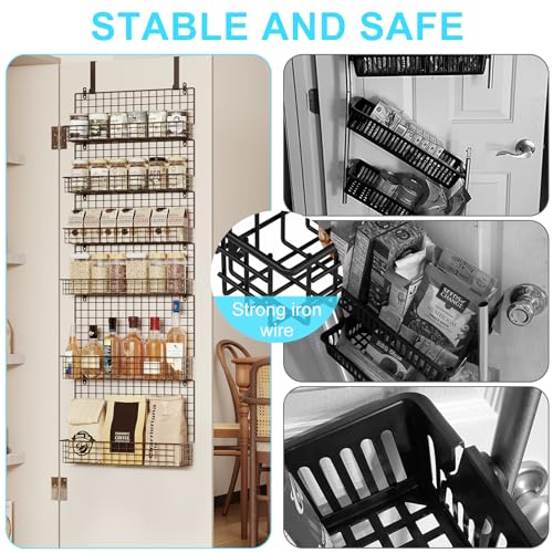 JKsmart High Capacity 6-Tier Spice Rack Organizer with Door Hook, Wall-Mounted & Over-the-Door for Kitchen Pantry Cabinet - Black - color: Black-SIX