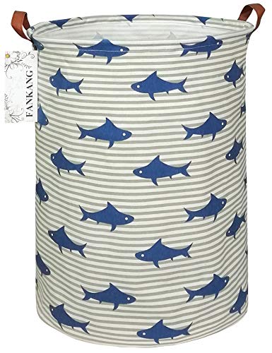 FANKANG Storage Basket, Nursery Hamper Canvas Laundry Basket Foldable with Waterproof PE Coating Large Storage Baskets for Kids Boys and Girls, Office, Bedroom, Clothes,Toys（Shark） - color: Shark