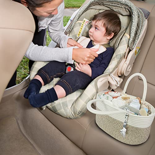 Large Baby Diaper Caddy Organizer for Girl Boy Rope Nursery Storage Bin Basket Portable Holder Tote Bag for Changing Table Car Travel Baby Shower Gifts Newborn Registry Must Haves White and Brown - color: white and brown, size: Large