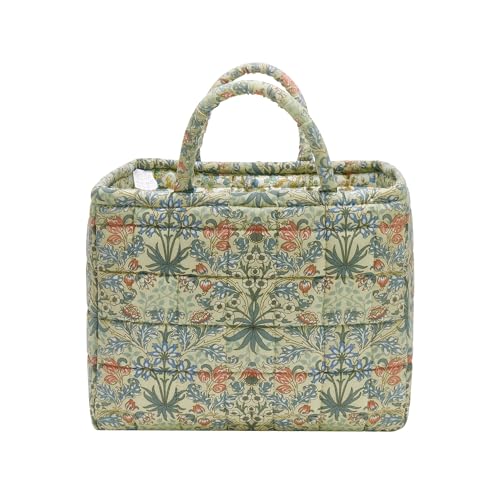 Quilted Fabric Storage Baskets with Handles, Boho Floral Gift Basket Foldable Organizer Bin for Home Decor, Picnic, Travel 12''x10''x10'' (Light Green) - color: Light Green