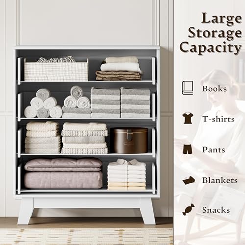 BORNOON 39" Tall Dresser for Bedroom, 4-Drawer Fluted Chest of Drawers, Modern Wood Highboy with Deep Storage, Metal Slides & Handles, Anti-Tip Kit, Vertical Clothes Organizer for Apartment, Nursery - color: Pure White, size: Tall 4-Drawer