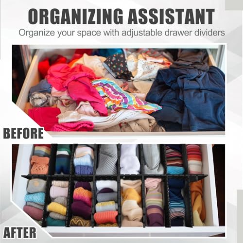 Blosssound 15 Pcs 5.12 Tall Drawer Divider Adjustable Drawer Organizer DIY Ultra Deep Storage Organizer Separator with Fixed Buckle for Underwear Socks Dormitory Office Kitchen Bedroom(Black) - color: Black