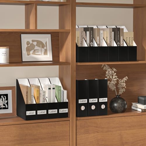 EXYGLO 12 Pack Black Magazine File Holder, Cardboard Magazine Rack with Label, Foldable Storage Organizer Box for Book, Documents, 9.9x3.3x12 Inches - color: Black