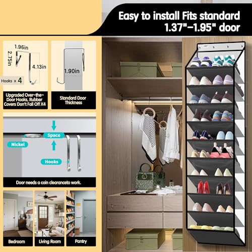 Kotkn 10 Tier Hanging Shoe Rack - Heavy Duty Behind The Door Hanging Shoe Rack, Sturdy Oxford Cloth, 20+ Pairs Over The Door Shoe Cabinet for Boots and Sneakers - Save 50% Closet Space! (Piano White) - color: 10-cell Piano White