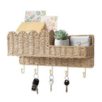 AELS Scalloped Woven Wall Mount Key Holder with 5 Hooks, Decorative Paperstraw Mail Organizer for Entryway, Wave Design Ratten Key Rack, Entryway Organizer, Living Room & Hallway Decor, Natural