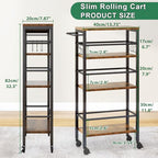 IBUYKE 7.8" Slim Rolling Cart,4-Tier Metal Kitchen Storage Cart,Trolley cart on Wheels for Narrow Space,with Handle and Wooden Tabletop,for Kitchen, Dining Room,Laundry Room,Rustic Brown UTMJ065H - style: Brown