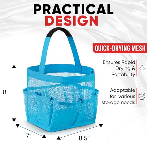 Masirs Mesh Shower Caddy – 9 Pocket Portable Shower Tote Bag for College Dorm Room Essentials, Quick-Dry Bathroom Organizer for Travel, Gym, Camping, Beach – Lightweight Collapsible Blue - color: Blue