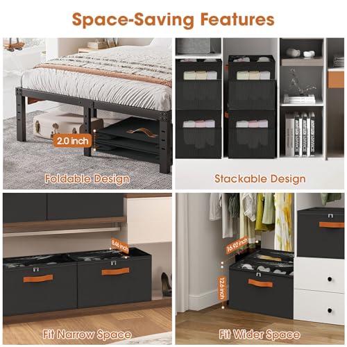 4-PackShoe Organizer for Closet, Foldable Shoe Storage Box with Adjustable Dividers & Clear Cover, Fits 32 Pairs, Black, Durable and Space-Saving - color: Black, size: 4 Pack