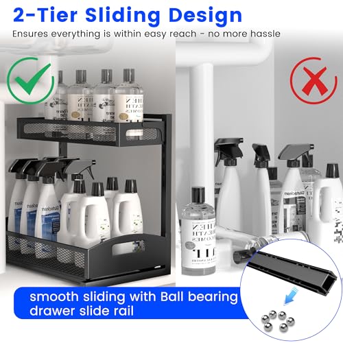 Under Sink Organizer,2 Pack Height Adjustable Under Sink Organizers and Storage, 2 Tier Under Sink Storage for Kitchen Bathroom Cabinet - color: Black, size: Large-2 pack