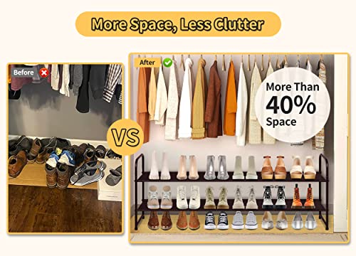 SLEEPING LAMB 2-Tier Shoe Rack for Closet, Long Stackable Wide Shoe Organizer Holds 18-Pairs Low Shoe Shelf Storage for Bedroom, Floor, Entryway (Bronze) - color: Bronze, size: 11.4 x 42.5 x 18.7