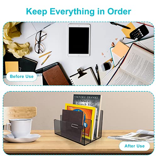 Boloyo Acrylic File Holder,1PC 3 Sections Clear Black File Organizer Mail Letter Sorter Desktop Folder Holder for Home Office School Envelope Bill Filling Paper Document - color: Clear Black, size: 3 Sections(1PC)
