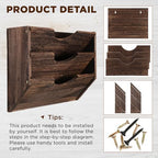 RattanView 3 Wall Wood File Organizer Hanging File Organizer for Office Rustic Paper Mail Organizer Mounted Storage Rack for Home Documents Magazine Literature Folders Brown