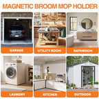 Magnetic Broom Holder Wall Mount with 4 Hooks and 5 Rack- Heavy Duty Non-Slip Mop Hanger for Wet Mops&Cleaning Tools on Refrigerator,Metal Door,Garage,Kitchen,Laundry Room