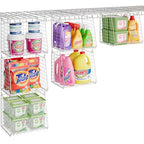 3-Pack Extra-Tall 13.6'' Hanging Laundry Basket Organizer, Foldable Wire Shelf with 360° Rotating Hooks & Reinforced Height - Durable Space-Saving Laundry Room & Closet Organizer, White Patent
