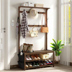 AMBIRD Hall Tree with bench and shoe storage, Entryway Bench with shoe storage, 6-in-1 Coat Rack with Cloth Bag and14 Coat Hooks, Sturdy Bamboo Frame, Large Size, Brown 39 * 15 * 70 Inches - style: Classic, 39'' L