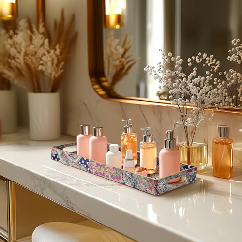 MAONAME Plastic Vanity Tray, Bathroom Counter Tray, Decorative Trays with Handles, Storage Dresser Trays Organizer for Toilet Tank, Jewelry, Makeup, 13.8" x 6" x 1.57" - color: Bohemian-2