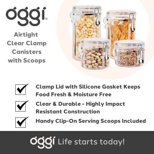 Oggi 4pc Clear Canister Set with Clamp Lids & Spoons - Airtight Food Storage Containers, Ideal for Kitchen & Pantry Storage of Bulk, Dry Food Including Flour, Sugar, Coffee, Rice, Tea, Spices & Herbs - size: 4-Piece Set