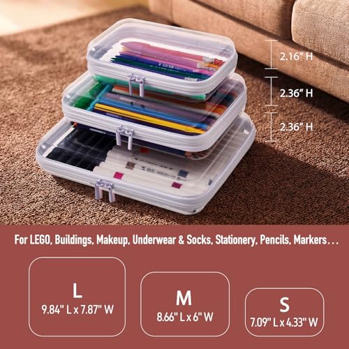 MACOPRO 2PCS Clear Hard Shell Zipper Case,Portable Cosmetic Bag with Zipper, Diaper Bag Organizing Pouches, Kid's Toy Storage Organizer Bins,Hard Plastic Case, Christmas Storage Bins - size: 2Pcs-Medium