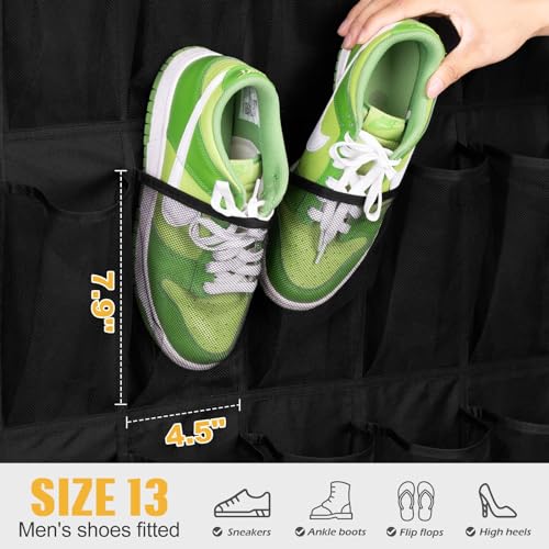 35 Large Pockets Over The Door Shoe Organizer, Hanging Shoe Organizer for Closet, Premium Clear Shoe Rack for Door, Shoes Hanger Organizers Storage Holder for Back of Door and 4 Metal Hook Black - color: Black, size: 35 Pockets