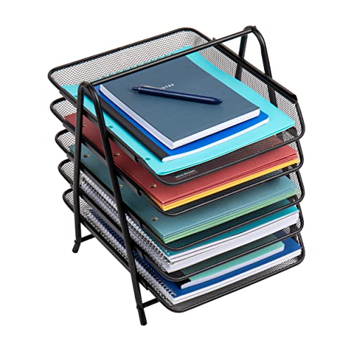 Mind Reader 5-Tier Paper Tray, Desktop Organizer, File Storage, Office, Metal Mesh, 11.75"L x 14"W x 15"H, Set of 2, Black - style: 5-Tier
