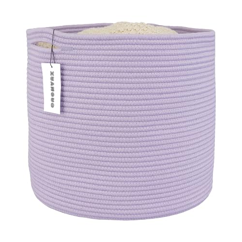 XUANGUO Cotton Rope Basket For Girls Boys Kids 16”X14” Baby Laundry Basket Nursery Bin Round Woven Baskets Organizer For Storage Toys Blankets Shoes Clothes purple - color: purple