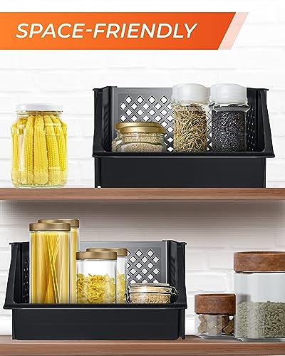 TidyFriend 3 Pk XLarge Stackable Storage Bins Open Front for Pantry Organizers and Storage, Pantry Storage for Food, Kitchen and Home Organization, Plastic Storage Bins, Dorm Room Essentials (Black) - color: Black, size: 3 Pack - Xlarge