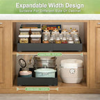 2-Pack-Expandable-Pull-Out-Cabinet-Organizers For Kitchen, Adjustable Slide Out No Drill Adhesive Drawers With Raising Pad For Framed Cabinet, Heavy Duty Sliding Roll Out Shelves Inside Cabinet - color: Black