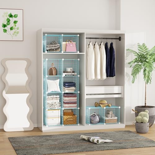 C&AHOME Wire Cube Storage, 12 - Cube Organizer Metal C Grids, Modular Shelves Units, Closet Organizer, Ideal for Home, Office, Living Room, 36.6”L x 12.4”W 48.4”H, Blue UWCS3012B - color: Blue