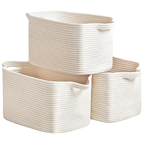 R RUNKA Cotton Rope Storage Basket 15"x10"x9" – Fabric Storage Bins for Organizing Clothes,Toys,Blankets – Durable Woven Storage Basket for Closet, Shelf & Living Room